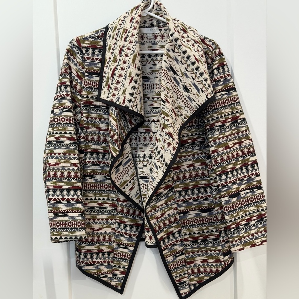 Vintage Double-Weave Shawl Collar Open Front Jacket